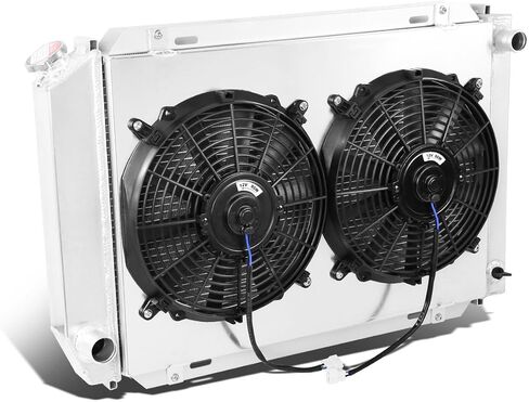 DNA Motoring RA+FS-FM69V8-3 مشعاع ألومنيوم 3 صفوف مع كفن مروحة متوافق مع 69-70 موستانج V8 / 71-73 مافريك/كوميت in Kuwait