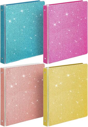 4 Pieces 3 Ring Binder Glitter 1 Inch Binder Organizer Cute Binders Office Accessories Round Ring Binders for School Office, 11.61 x 10.24 x 1.38 Inches, Gold, Rose Pink, Rose Gold, Light Blue in Saudi Arabia