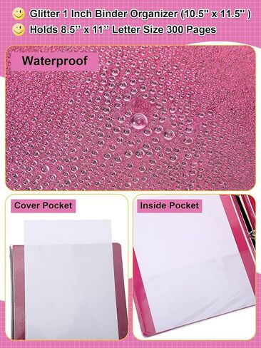 4 Pieces 3 Ring Binder Glitter 1 Inch Binder Organizer Cute Binders Office Accessories Round Ring Binders for School Office, 11.61 x 10.24 x 1.38 Inches, Gold, Rose Pink, Rose Gold, Light Blue in Saudi Arabia
