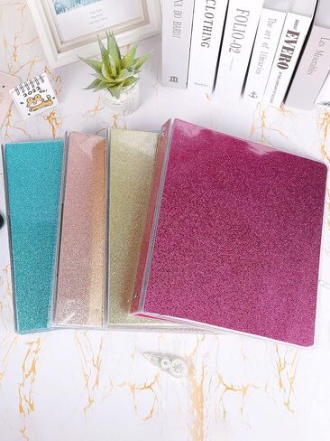 4 Pieces 3 Ring Binder Glitter 1 Inch Binder Organizer Cute Binders Office Accessories Round Ring Binders for School Office, 11.61 x 10.24 x 1.38 Inches, Gold, Rose Pink, Rose Gold, Light Blue in Saudi Arabia