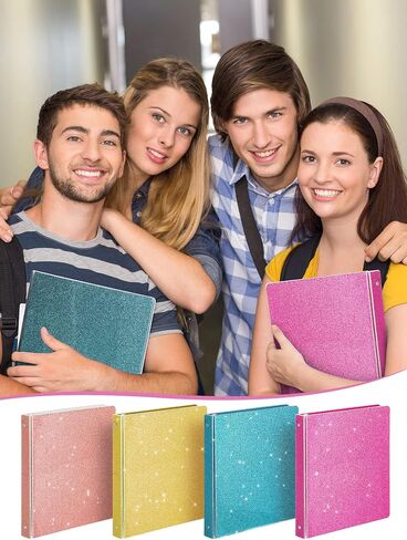 4 Pieces 3 Ring Binder Glitter 1 Inch Binder Organizer Cute Binders Office Accessories Round Ring Binders for School Office, 11.61 x 10.24 x 1.38 Inches, Gold, Rose Pink, Rose Gold, Light Blue in Saudi Arabia