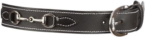 Huntley Equestrian Daisy Clipper Children's Leather Nickel Finished Brass Stirrup Buckle Design Snaffle Bit Black Belt in Saudi Arabia