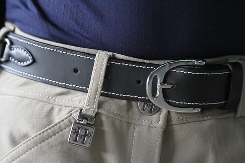 Huntley Equestrian Daisy Clipper Children's Leather Nickel Finished Brass Stirrup Buckle Design Snaffle Bit Black Belt in Saudi Arabia
