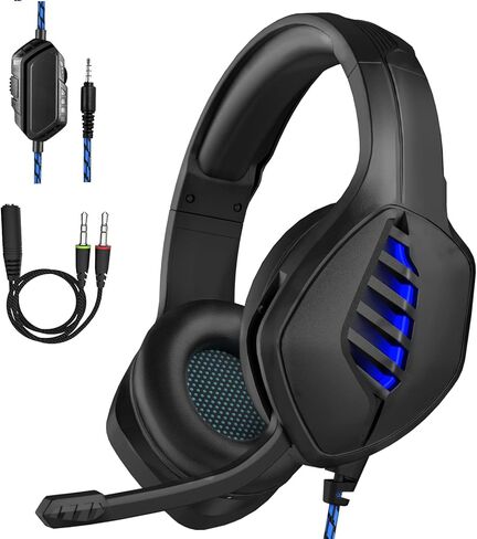 سماعة رأس للألعاب مع ميكروفون - لأجهزة الكمبيوتر الشخصية وأجهزة PS4 وPS5 وSwitch وXbox One وXbox Series X|S - سماعة رأس Jack Gamer مقاس 3.5 ملم مع ميكروفون عازل للضوضاء - أسود وأزرق in Kuwait