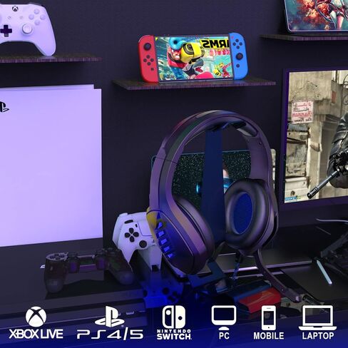 سماعة رأس للألعاب مع ميكروفون - لأجهزة الكمبيوتر الشخصية وأجهزة PS4 وPS5 وSwitch وXbox One وXbox Series X|S - سماعة رأس Jack Gamer مقاس 3.5 ملم مع ميكروفون عازل للضوضاء - أسود وأزرق in Kuwait