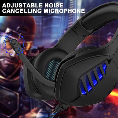 سماعة رأس للألعاب مع ميكروفون - لأجهزة الكمبيوتر الشخصية وأجهزة PS4 وPS5 وSwitch وXbox One وXbox Series X|S - سماعة رأس Jack Gamer مقاس 3.5 ملم مع ميكروفون عازل للضوضاء - أسود وأزرق in Kuwait