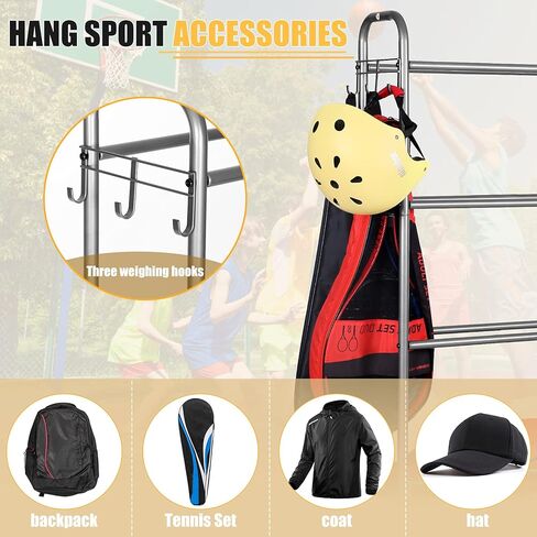 Ball Storage Garage, Basketball Racks, Ball Holder, Rolling Sports Equipment Storage Cart with Baskets and Hooks, Garage Sports Equipment Organizer with Wheels in Kuwait