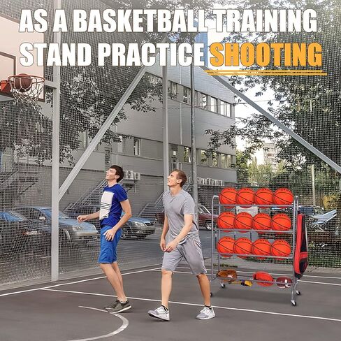 Ball Storage Garage, Basketball Racks, Ball Holder, Rolling Sports Equipment Storage Cart with Baskets and Hooks, Garage Sports Equipment Organizer with Wheels in Kuwait