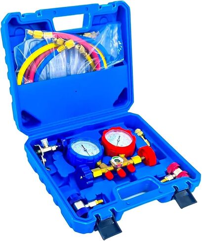 مجموعة قياس متعددة تشخيصية للتيار المتردد 3 اتجاهات من Youxmoto لشحن الفريون، تناسب مبردات R134A R12 R22 وR502، مع خرطوم 5 أقدام، ومحولات خزان Acme، ومقرنات قابلة للتعديل يمكن الاستفادة منها in Kuwait