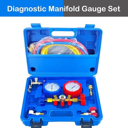 مجموعة قياس متعددة تشخيصية للتيار المتردد 3 اتجاهات من Youxmoto لشحن الفريون، تناسب مبردات R134A R12 R22 وR502، مع خرطوم 5 أقدام، ومحولات خزان Acme، ومقرنات قابلة للتعديل يمكن الاستفادة منها in Kuwait