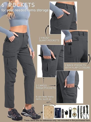 Women's Cargo Lightweight Hiking Pants Casual High Waisted Athletic Outdoor Travel Trousers with Pockets in Kuwait