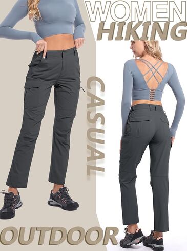 Women's Cargo Lightweight Hiking Pants Casual High Waisted Athletic Outdoor Travel Trousers with Pockets in Kuwait