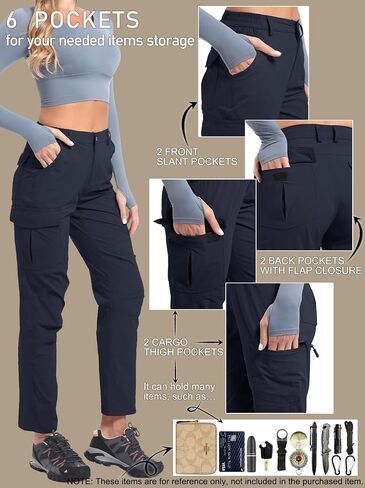 Women's Cargo Lightweight Hiking Pants Casual High Waisted Athletic Outdoor Travel Trousers with Pockets in Kuwait