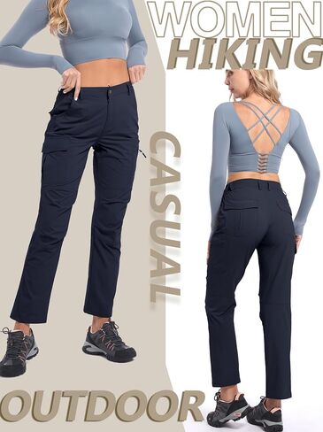 Women's Cargo Lightweight Hiking Pants Casual High Waisted Athletic Outdoor Travel Trousers with Pockets in Kuwait