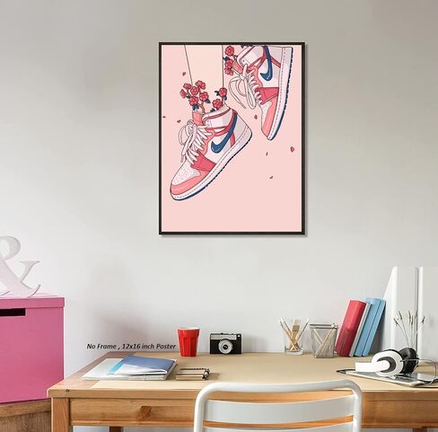 ملصق حذاء رياضي وردي Hypebeast Girly - (12 × 16 بوصة) غير مؤطر - لوحة فنية جدارية AJ، ديكور غرفة Hypebeast، ملصق فني جداري مستقل، مجموعة أحذية رياضية رياضية Air Gym Shoebox ملصق جمالي رائع للأولاد المراهقين in Kuwait