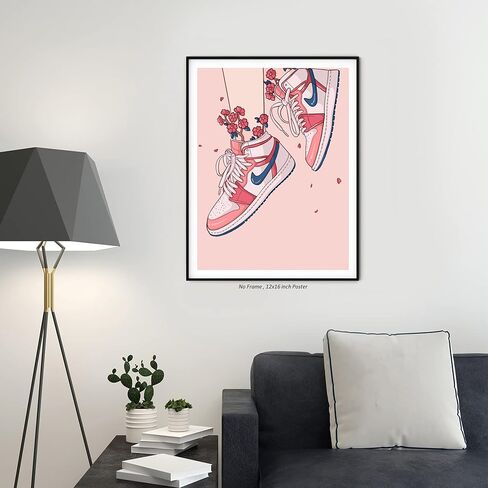 ملصق حذاء رياضي وردي Hypebeast Girly - (12 × 16 بوصة) غير مؤطر - لوحة فنية جدارية AJ، ديكور غرفة Hypebeast، ملصق فني جداري مستقل، مجموعة أحذية رياضية رياضية Air Gym Shoebox ملصق جمالي رائع للأولاد المراهقين in Kuwait