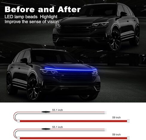 Exterior Car LED Hood Light Strip, 59 Inch Dreamcolor Car Under Hood Decoration Light Strips with Chasing, Flexible Waterproof Daytime Running Light Strip kit for Cars, SUVs, Trucks in Kuwait