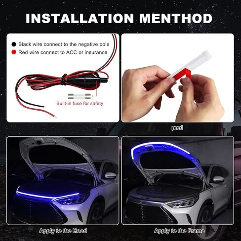 Exterior Car LED Hood Light Strip, 59 Inch Dreamcolor Car Under Hood Decoration Light Strips with Chasing, Flexible Waterproof Daytime Running Light Strip kit for Cars, SUVs, Trucks in Kuwait
