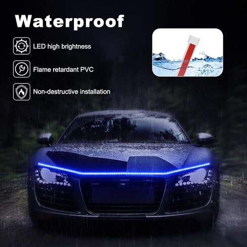 Exterior Car LED Hood Light Strip, 59 Inch Dreamcolor Car Under Hood Decoration Light Strips with Chasing, Flexible Waterproof Daytime Running Light Strip kit for Cars, SUVs, Trucks in Kuwait
