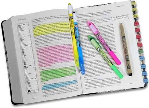 جي تي. شركة Luscombe, Inc. قلم تحديد الكتاب المقدس Accu-Gel، مجموعة البدء لدراسة الكتاب المقدس Pigma Micron - علامات تبويب الكتاب المقدس بمكتشف الآيات الأفقية بألوان قوس قزح | حبر مصبوغ لا ينزف | 01 نقطة سوداء دقيقة | الأخضر الأصفر in Kuwait