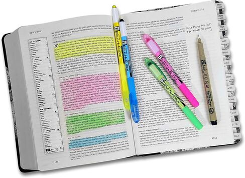 جي تي. شركة Luscombe, Inc. قلم تحديد الكتاب المقدس Accu-Gel، مجموعة البدء لدراسة الكتاب المقدس Pigma Micron - علامات تبويب الكتاب المقدس بمكتشف الآيات الأفقية بألوان قوس قزح | حبر مصبوغ لا ينزف | 01 نقطة سوداء دقيقة | الأخضر الأصفر in Kuwait