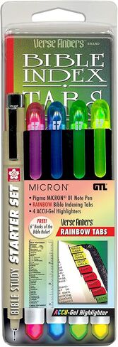جي تي. شركة Luscombe, Inc. قلم تحديد الكتاب المقدس Accu-Gel، مجموعة البدء لدراسة الكتاب المقدس Pigma Micron - علامات تبويب الكتاب المقدس بمكتشف الآيات الأفقية بألوان قوس قزح | حبر مصبوغ لا ينزف | 01 نقطة سوداء دقيقة | الأخضر الأصفر in Kuwait