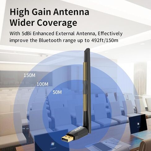 Long Range Bluetooth 5.3 USB Adapter for PC Desktop, 492FT/150M Wireless Dongle Transmitter for Windows 11/10/8.1/7 Computer Laptop, Pair Bluetooth Headset Headphones Speaker Mouse Keyboard in Saudi Arabia