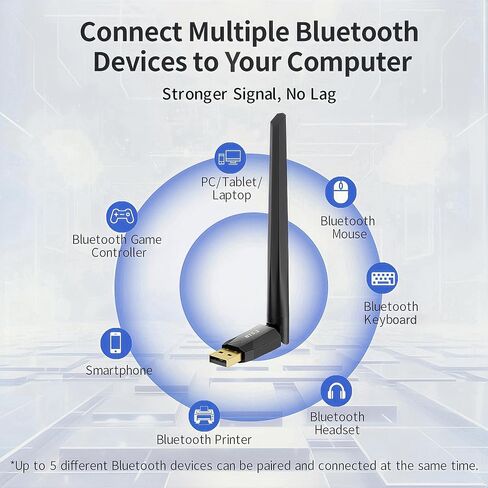 Long Range Bluetooth 5.3 USB Adapter for PC Desktop, 492FT/150M Wireless Dongle Transmitter for Windows 11/10/8.1/7 Computer Laptop, Pair Bluetooth Headset Headphones Speaker Mouse Keyboard in Saudi Arabia