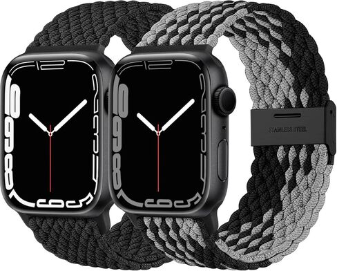 Lerobo 2 Pack Stretchy Solo Loop Compatible with Apple Watch Band 38mm 40mm 41mm 42mm 44mm 45mm 49mm Women Men,Braided Sport Strap Wristband for iWatch Band Series 9 8/7/6/5/4/3/2/1/SE Ultra/Ultra2 in Kuwait