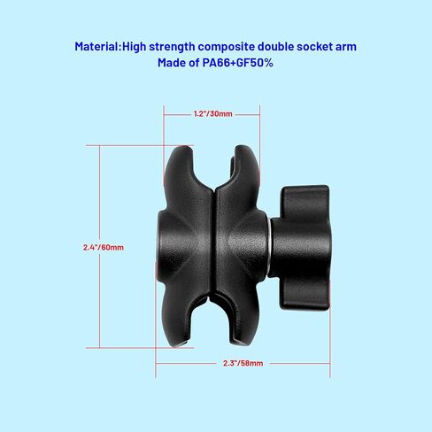 Aluminum Alloy Ball Mount Adapter Rear-View Clamp 60mm Double Socket Arm with 1 Inch Ball Adapters Bracket Accessory Compatible with Ram Mounts Ball Socket Arms (H-L601210) in Saudi Arabia