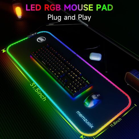 لوحة ماوس LED RGB للألعاب مع 16 وضع إضاءة رائع، لوحة ماوس USB كبيرة للكمبيوتر المكتبي/لوحة المفاتيح، مقاومة للماء، مقاومة للبقع، قاعدة مضادة للانزلاق، حواف Seiko، 31.5×11.8 بوصة، لوحة ماوس سوداء in Kuwait