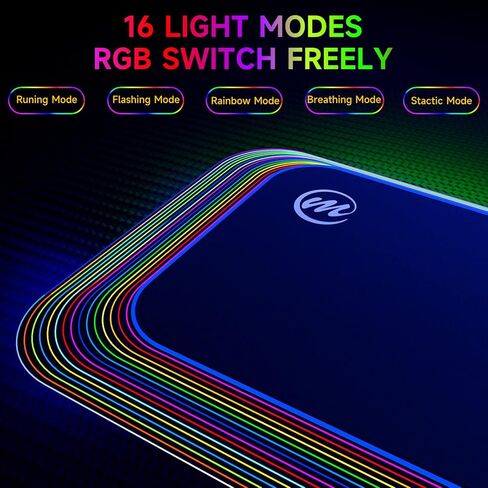 لوحة ماوس LED RGB للألعاب مع 16 وضع إضاءة رائع، لوحة ماوس USB كبيرة للكمبيوتر المكتبي/لوحة المفاتيح، مقاومة للماء، مقاومة للبقع، قاعدة مضادة للانزلاق، حواف Seiko، 31.5×11.8 بوصة، لوحة ماوس سوداء in Kuwait