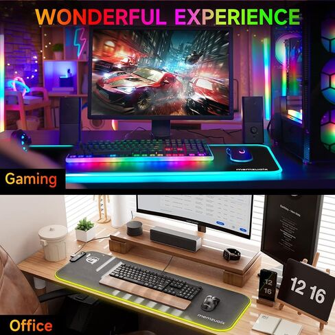 لوحة ماوس LED RGB للألعاب مع 16 وضع إضاءة رائع، لوحة ماوس USB كبيرة للكمبيوتر المكتبي/لوحة المفاتيح، مقاومة للماء، مقاومة للبقع، قاعدة مضادة للانزلاق، حواف Seiko، 31.5×11.8 بوصة، لوحة ماوس سوداء in Kuwait