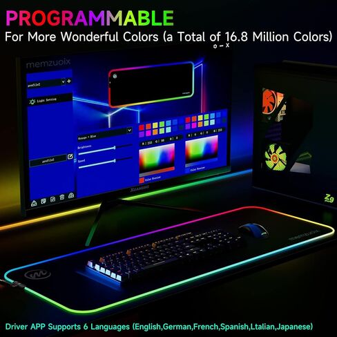 لوحة ماوس LED RGB للألعاب مع 16 وضع إضاءة رائع، لوحة ماوس USB كبيرة للكمبيوتر المكتبي/لوحة المفاتيح، مقاومة للماء، مقاومة للبقع، قاعدة مضادة للانزلاق، حواف Seiko، 31.5×11.8 بوصة، لوحة ماوس سوداء in Kuwait