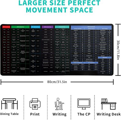 Excel Shortcut Gaming Mouse Pad 31.5x11.8 Inch Large Black Long Extended Pads Big Mousepad Large Non-Slip Rubber Base Waterproof Big Keyboard Mat with Stitched Edges for PC Computer Laptop and Office in Saudi Arabia