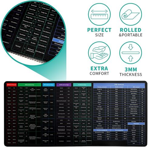 Excel Shortcut Gaming Mouse Pad 31.5x11.8 Inch Large Black Long Extended Pads Big Mousepad Large Non-Slip Rubber Base Waterproof Big Keyboard Mat with Stitched Edges for PC Computer Laptop and Office in Saudi Arabia