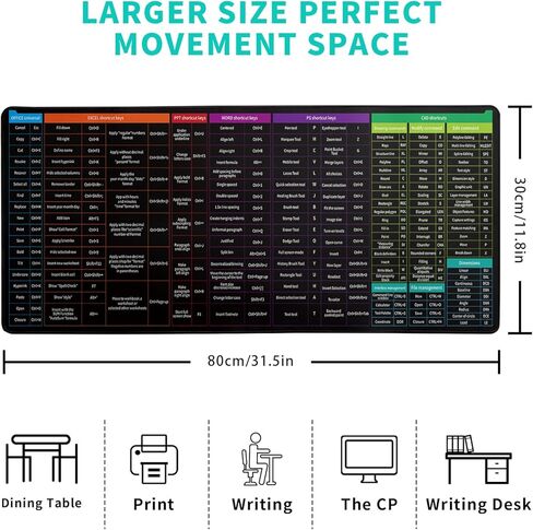 لوحة ماوس اختصار لوحة المفاتيح، لوحة مفاتيح كبيرة جدًا مضادة للانزلاق مع نمط اختصارات برامج المكتب، قاعدة مطاطية كبيرة غير قابلة للانزلاق، حصيرة لوحة مفاتيح كبيرة مع حواف مخيطة للمكتب (النمط C) in Kuwait