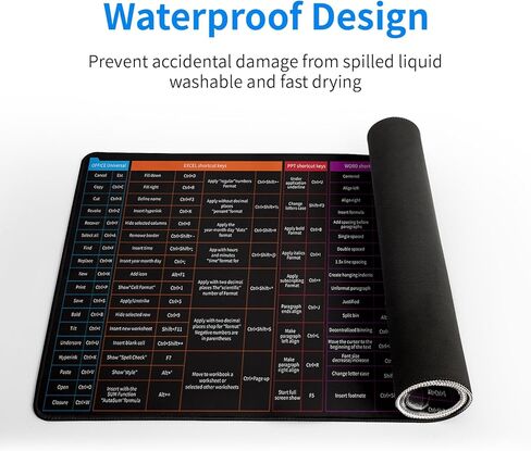 لوحة ماوس اختصار لوحة المفاتيح، لوحة مفاتيح كبيرة جدًا مضادة للانزلاق مع نمط اختصارات برامج المكتب، قاعدة مطاطية كبيرة غير قابلة للانزلاق، حصيرة لوحة مفاتيح كبيرة مع حواف مخيطة للمكتب (النمط C) in Kuwait