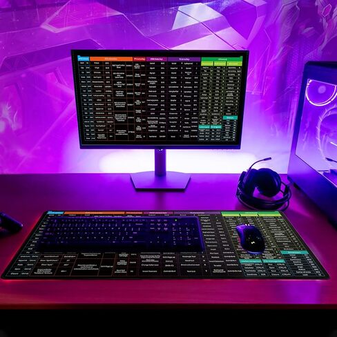 لوحة ماوس اختصار لوحة المفاتيح، لوحة مفاتيح كبيرة جدًا مضادة للانزلاق مع نمط اختصارات برامج المكتب، قاعدة مطاطية كبيرة غير قابلة للانزلاق، حصيرة لوحة مفاتيح كبيرة مع حواف مخيطة للمكتب (النمط C) in Kuwait