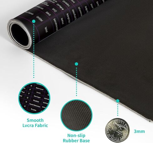 لوحة ماوس اختصار لوحة المفاتيح، لوحة مفاتيح كبيرة جدًا مضادة للانزلاق مع نمط اختصارات برامج المكتب، قاعدة مطاطية كبيرة غير قابلة للانزلاق، حصيرة لوحة مفاتيح كبيرة مع حواف مخيطة للمكتب (النمط C) in Kuwait