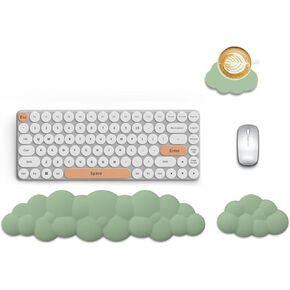 Keyboard Wrist Rest Pad Set, Leaf Shape PU Leather Memory Foam Wrist Cushion Support,Mouse Wrist Rest Pad,Non-Slip Wrist Support for Easy Typing Pain Relief, Green Leaf