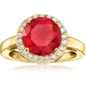 Ross-Simons 3.40 Carat Simulated Ruby and .33 ct. t.w. CZ Ring in 18kt Gold Over Sterling. Size 9