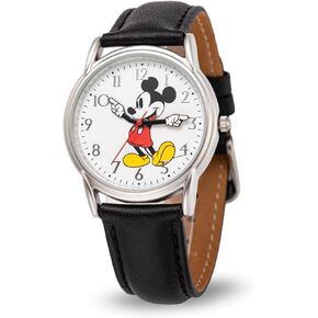 Disney Mickey Mouse Adult Classic Cardiff Articulating Hands Analog Quartz Leather Strap Watch