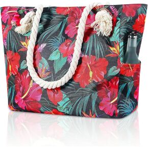 XL Canvas Waterproof Sandproof Utility Beach Tote Bag Cotton Rope With Zipper Packable Beachbag Gear Summer Swim Pool Family Cruise Essentials For Women Birthday Gift Pink Mandala Boho Bohemian in Kuwait