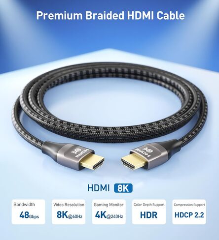 Cable Matters Premium Braided 48Gbps 8K HDMI Cable, 6.6ft/2m in Kuwait