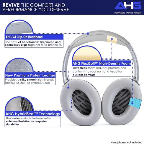 Replacement QC35 / QC35 ii earpads and QC35 Headband / QC35 ii Headband V3 pad Cushion Compatible with Bose QuietComfort 35 (QC35) and Bose QuietComfort 35 ii (QC35 ii) Headphones (Grey) in Saudi Arabia