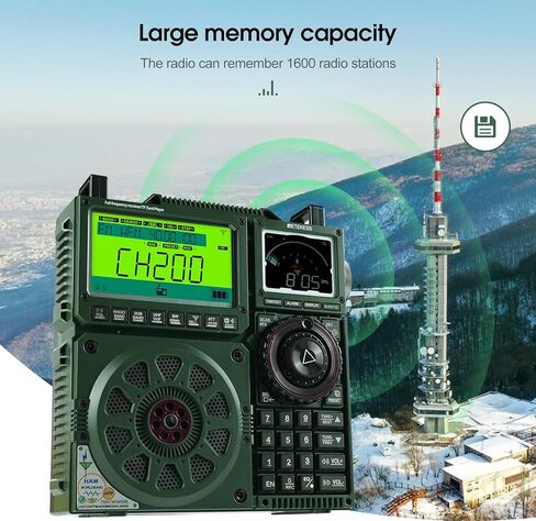راديو الموجات القصيرة Retekess TR111، راديو الجيب مع بلوتوث، راديو AM FM SW VHF WB مع التحكم في التطبيق، TF، التسجيل، الساعة، المنبه، مؤقت النوم، SOS، مصباح يدوي in Saudi Arabia