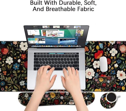 Keyboard Mouse Pad Set, Extended Gaming Mouse Pad+Ergonomics Keyboard Wrist Rest Support, Memory Foam, Easy Typing Pain Relief, 3Pcs XXL Ultra Thick Desk Mat, Abstract Flowers in Saudi Arabia