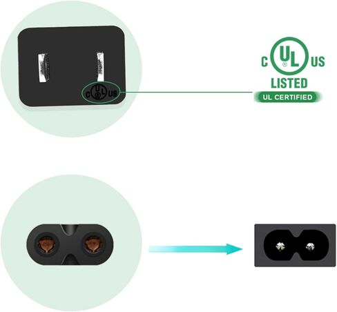 2 Prong Power Cord for Samsung Smart TV UN32 UN40 UN43 UN48 UN49 UN50 UN55 UN60 UN65 UN70 UN75 UN78 Series AC Power Cable Replacement in Kuwait
