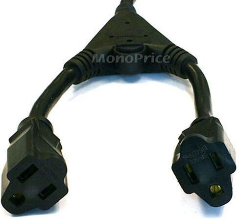مونوبرايس مقسم سلك الطاقة - 6 قدم - أسود | NEMA 5-15P إلى 2X NEMA 5-15R، 16AWG، 13A، SJT، توصيل جهازين بمنفذ طاقة واحد in Kuwait